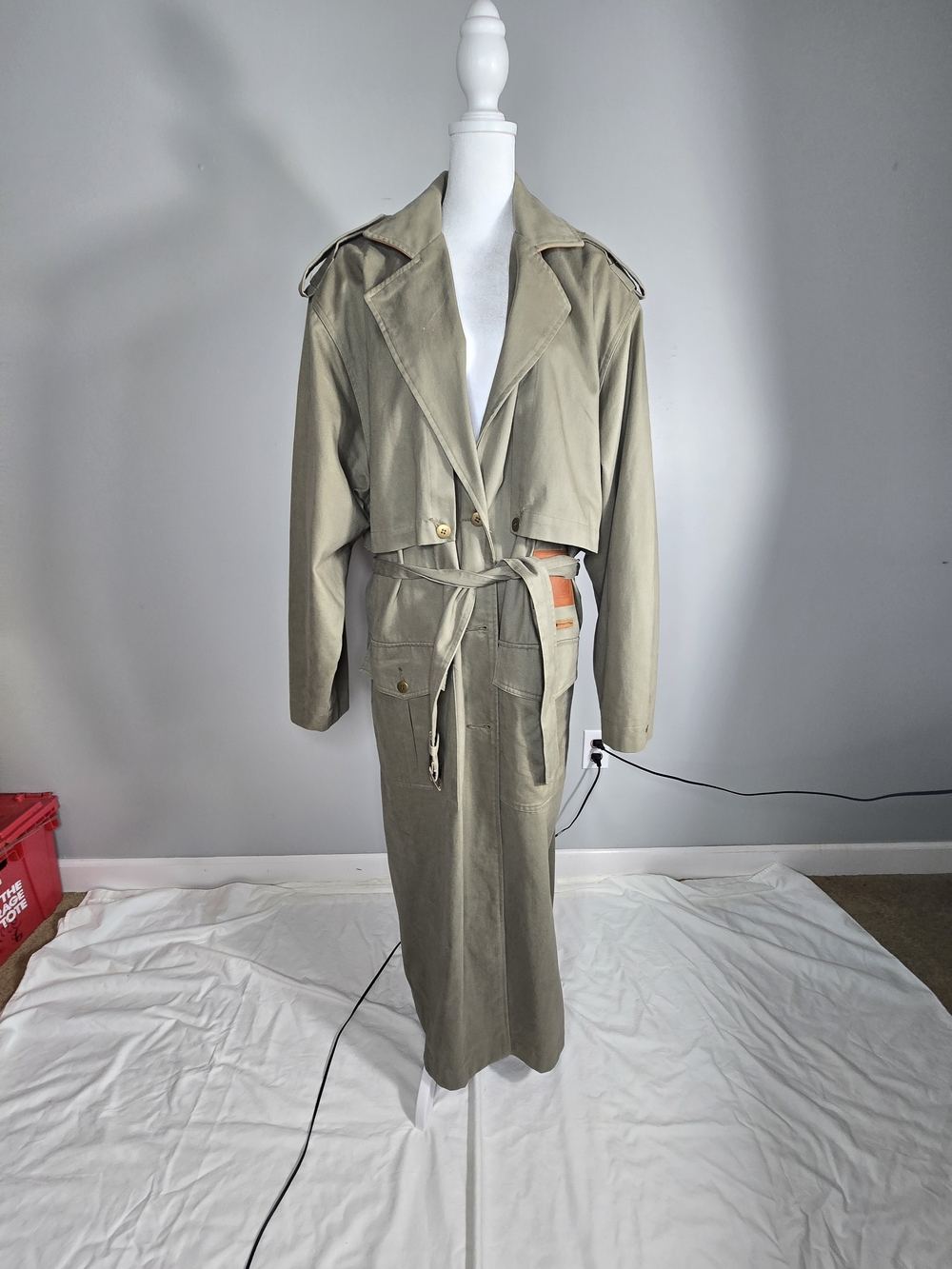 Together Olive Trench Coat with Self-Tie Belt